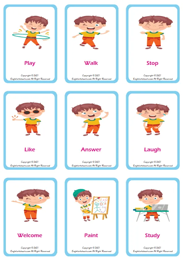 Action Verbs ESL Printable Picture Dictionary Worksheet For Kids Worksheet Preview