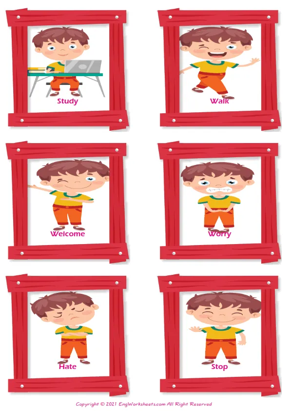 Action Verbs ESL Vocabulary Matching Exercise Worksheet For Kids Worksheet Preview