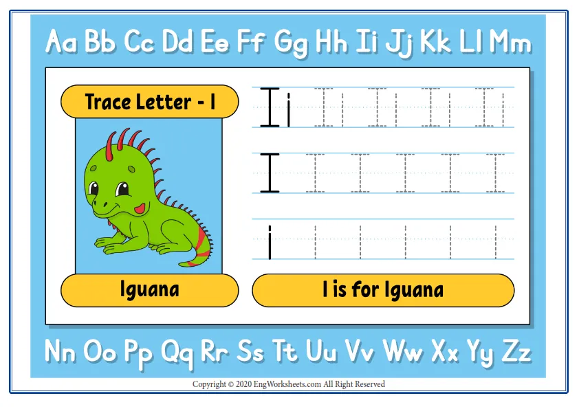 Alphabet Letter I Exercise With Cartoon Vocabulary Worksheet Preview