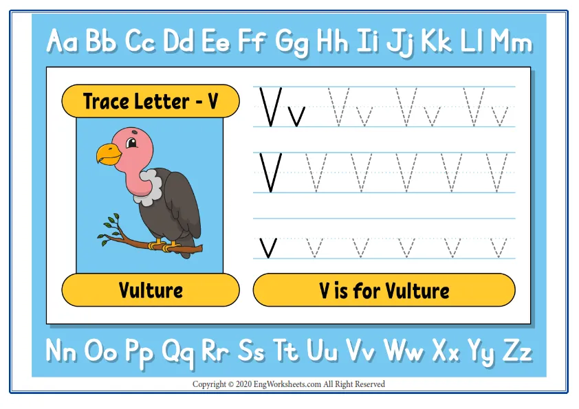 Alphabet Letter V Exercise With Cartoon Vocabulary Worksheet Preview