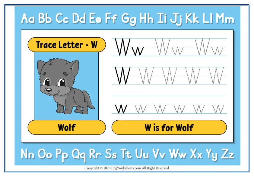 Alphabet Letter W Exercise With Cartoon Vocabulary Worksheet Preview