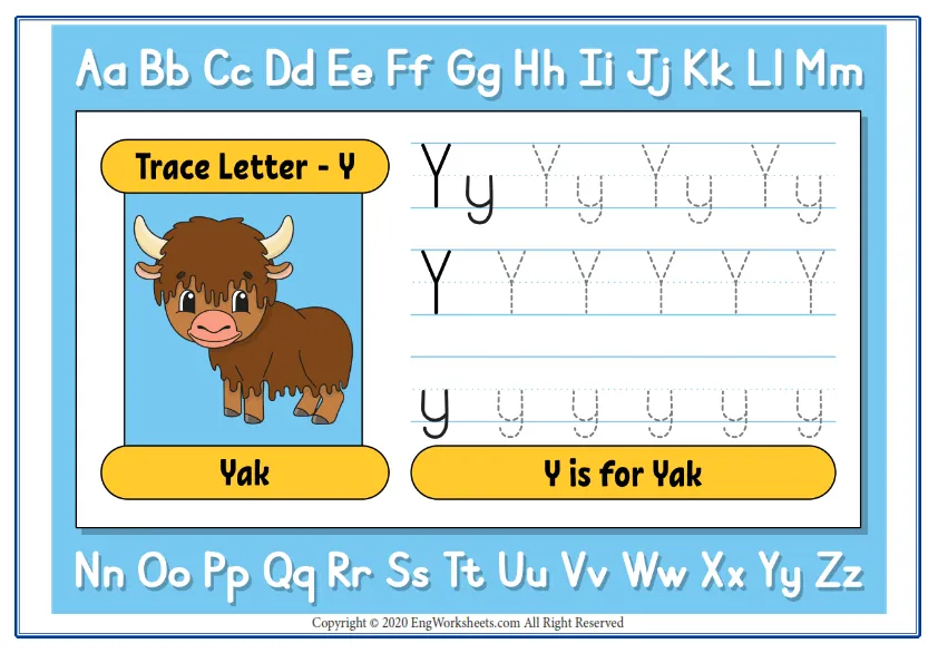 Alphabet Letter Y Exercise With Cartoon Vocabulary Worksheet Preview