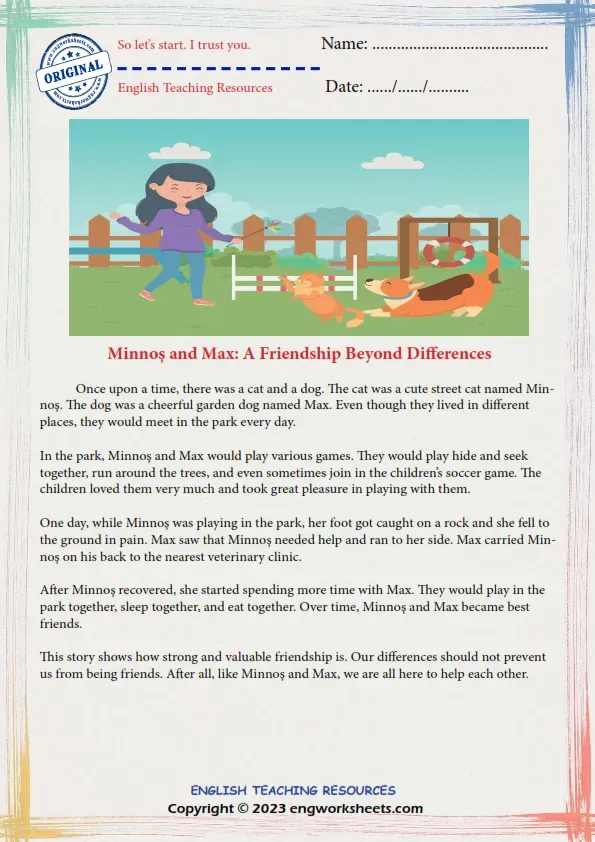 Reading Comprehension Worksheets - A Friendship Beyond Differences Reading Comprehension Worksheet Grade 3. Worksheet Preview