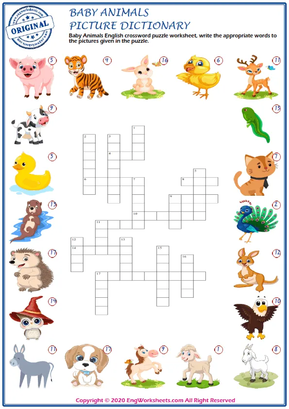 Baby Animals English Printable Picture Dictionary Worksheet For Kids Worksheet Preview