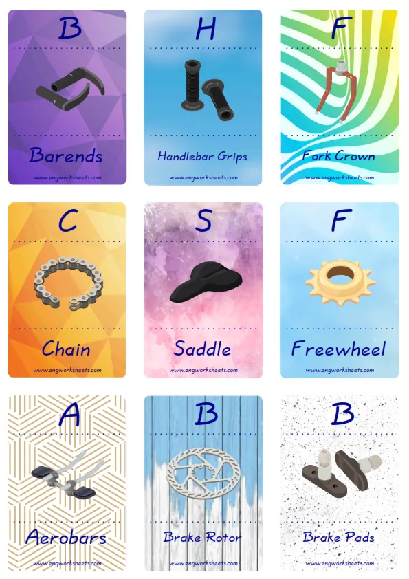 Mini size enjoyable ESL Flashcard Bike for kids and teachers. Worksheet Preview
