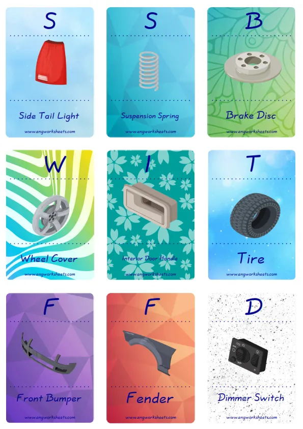 Mini size enjoyable ESL Flashcard Cars for kids and teachers. Worksheet Preview