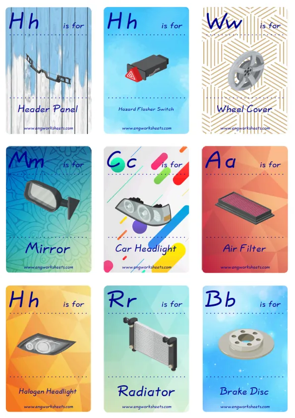 Mini size ESL Flashcard Cars for kids and teachers. Worksheet Preview