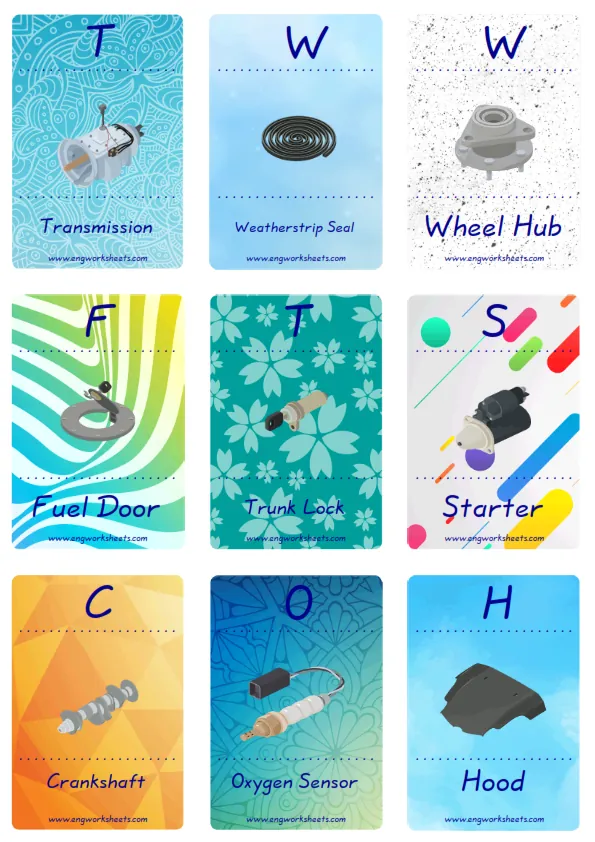 Mini size enjoyable ESL Flashcard Cars for kids and teachers. Worksheet Preview