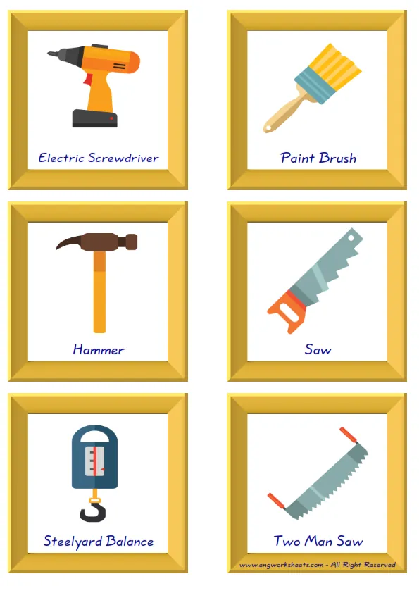 ESL Flashcard together with words containing Construction Tools picture for kids and teachers. Worksheet Preview