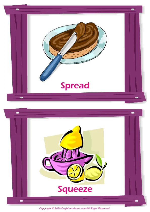 Cooking Verbs vocabulary worksheet with words, two images per page Worksheet Preview