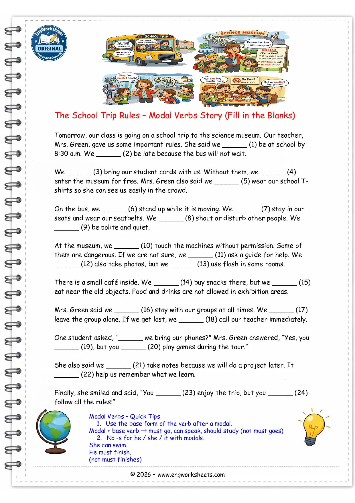 Modal Verbs Exercises Worksheet with Story and Test Worksheet Preview