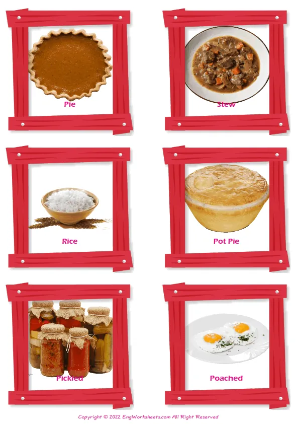 Dinner vocabulary worksheet with words, six images per page Worksheet Preview