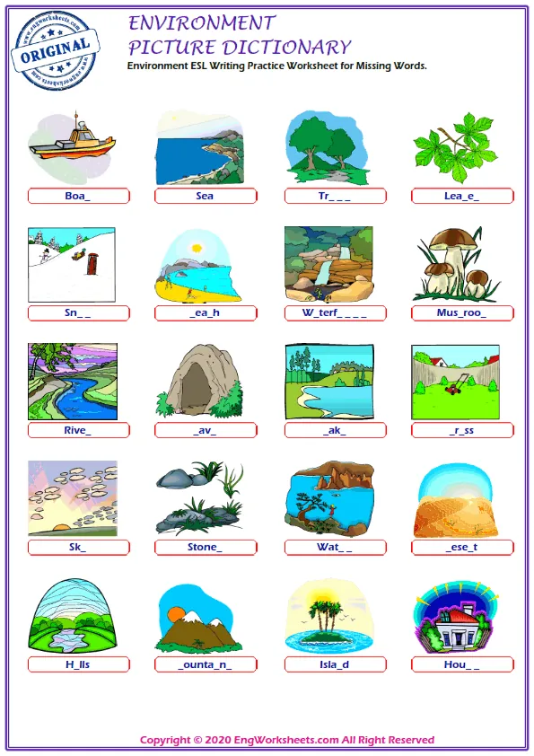 Environment ESL Writing Practice Worksheet for Missing Words. Worksheet Preview