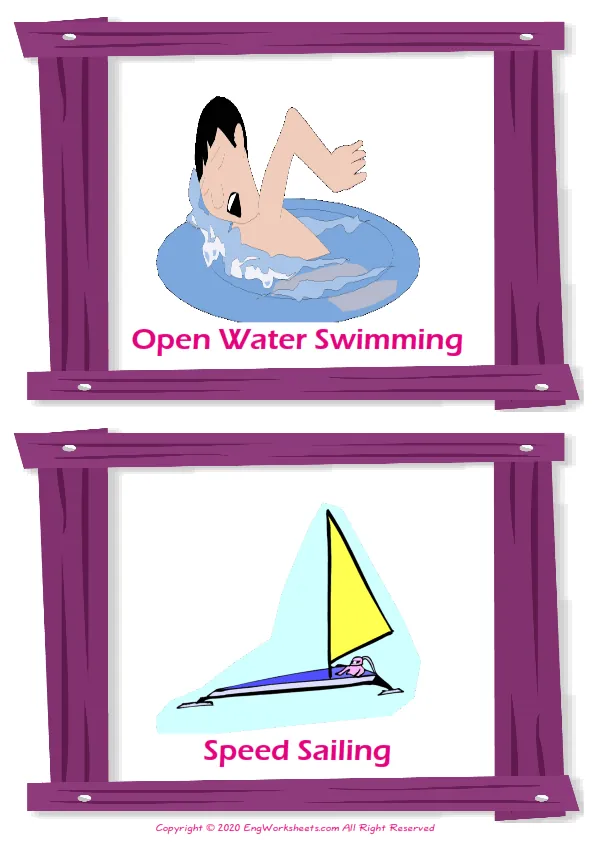 Extreme Sports Water Air vocabulary worksheet with words, two images per page Worksheet Preview