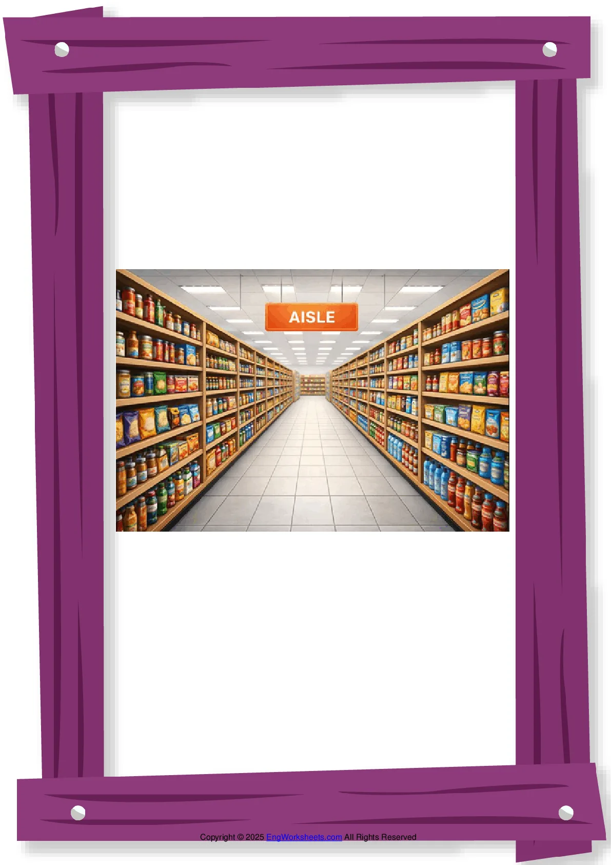 Full-page wordless Supermarket English vocabulary worksheet Worksheet Preview