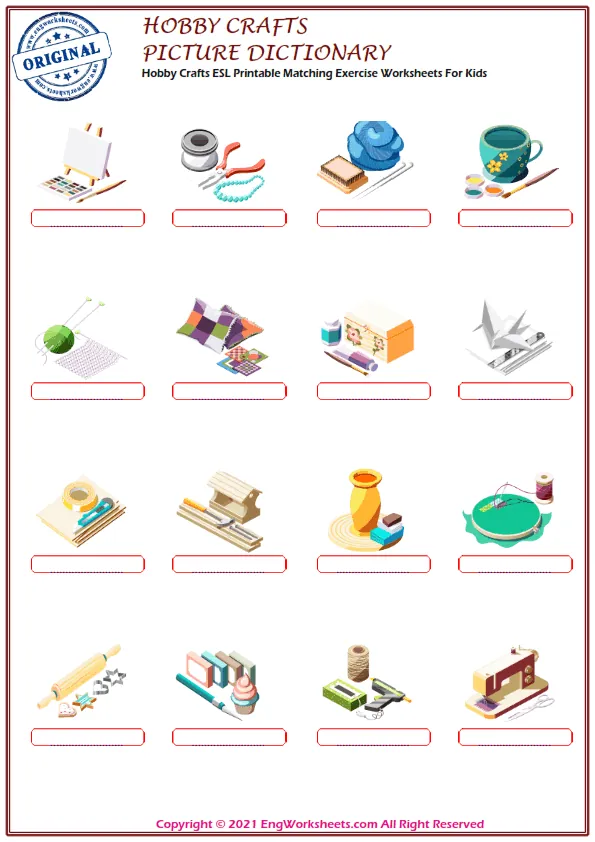 Hobby Crafts ESL Printable Matching Exercise Worksheets For Kids Worksheet Preview