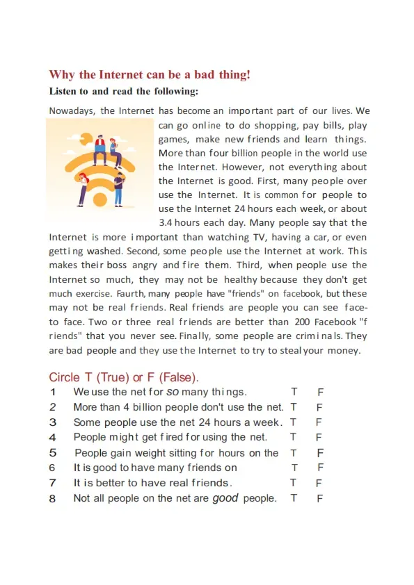 Reading Comprehension Worksheets - Why Internet Can Be A Bd Thing. Worksheet Preview