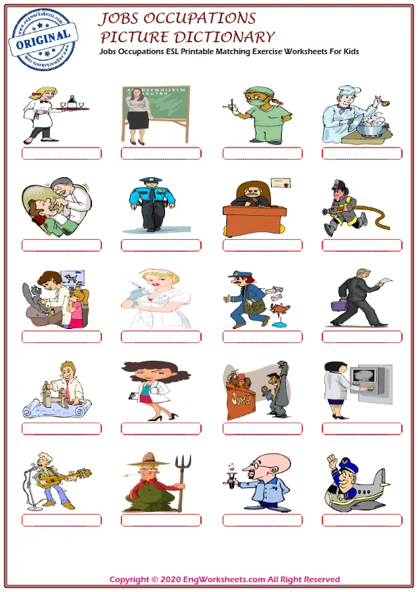 Jobs Occupations ESL Printable Matching Exercise Worksheets For Kids Worksheet Preview