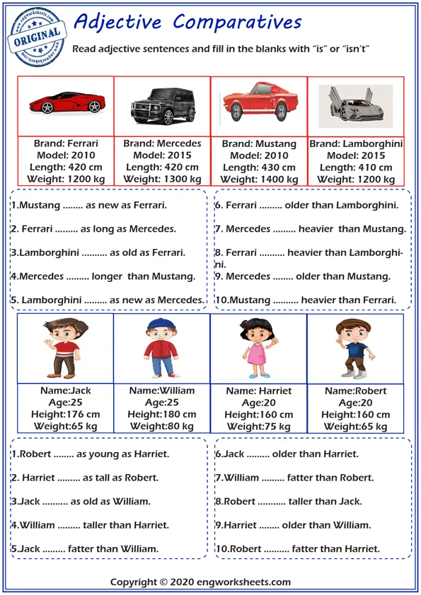 Adjective Comparatives Worksheet Preview