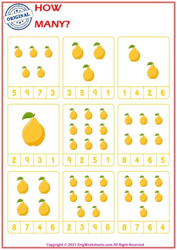 Let's Count The Fruits - Math Worksheet Worksheet Preview