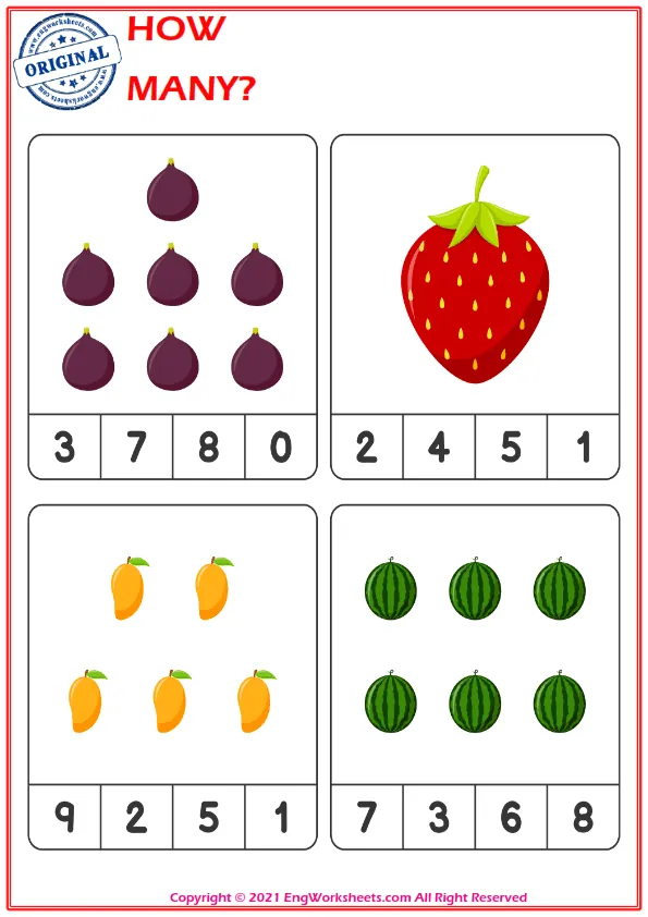 Let's Count The Fruits - Math Worksheet Worksheet Preview