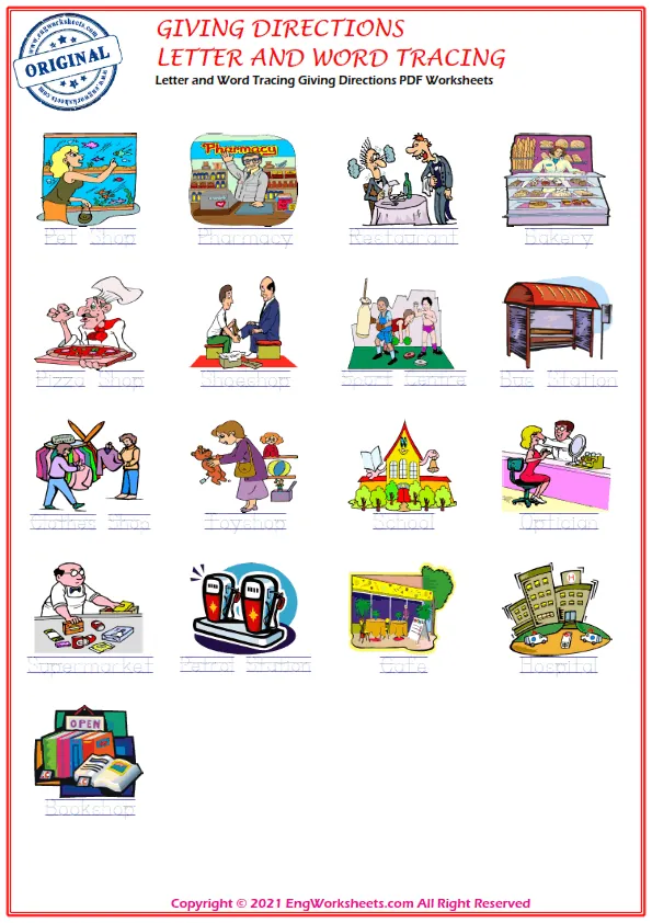 Letter and Word Tracing Giving Directions PDF Worksheets Worksheet Preview