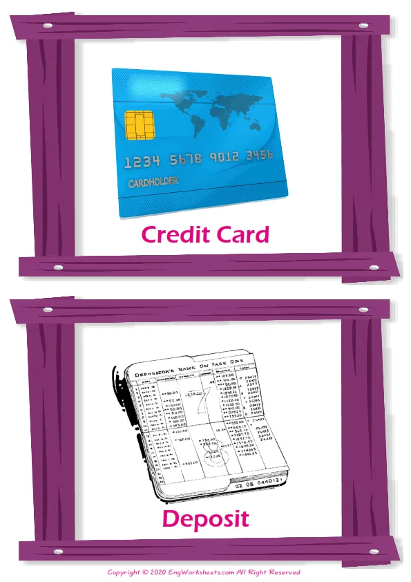 Money vocabulary worksheet with words, two images per page Worksheet Preview