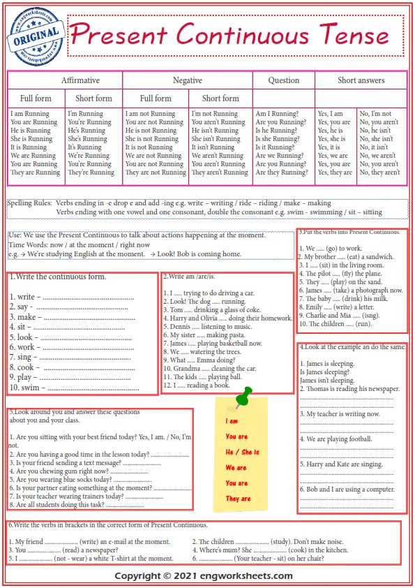 Present Continuous Exercise Esl Worksheet Worksheet Preview