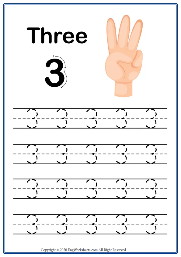 Number 3 Exercise With Cartoon Worksheet Preview