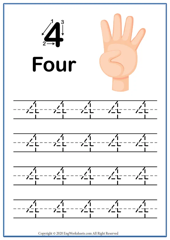 Number 4 Exercise With Cartoon Worksheet Preview
