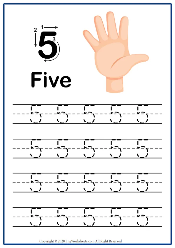 Number 5 Exercise With Cartoon Worksheet Preview
