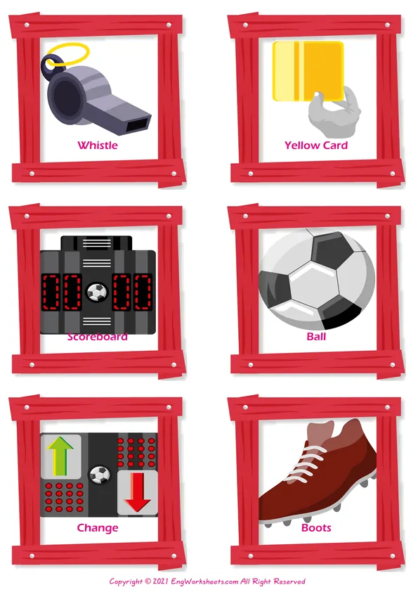 Wordless Soccer vocabulary worksheet with two images per page Worksheet Preview