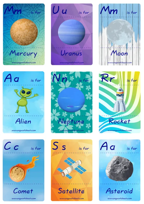 Mini size ESL Flashcard Space for kids and teachers. Worksheet Preview