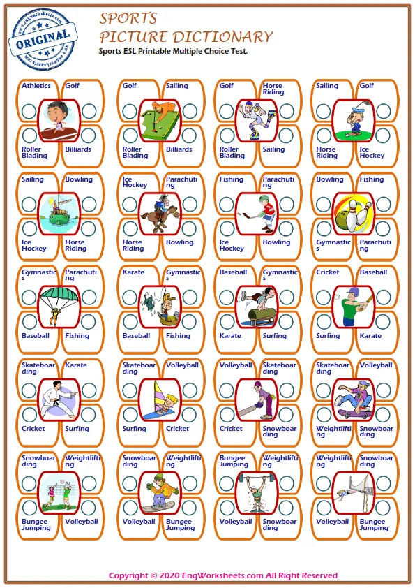 Sports ESL Printable Multiple Choice Test. Worksheet Preview