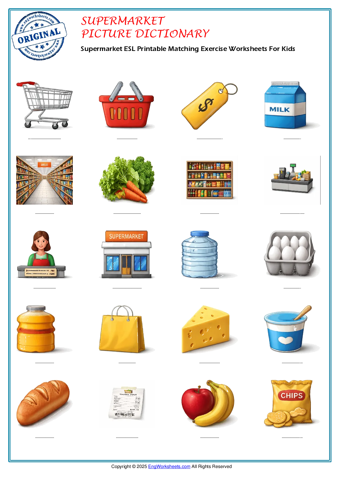 Supermarket ESL Printable Matching Exercise Worksheets For Kids Worksheet Preview