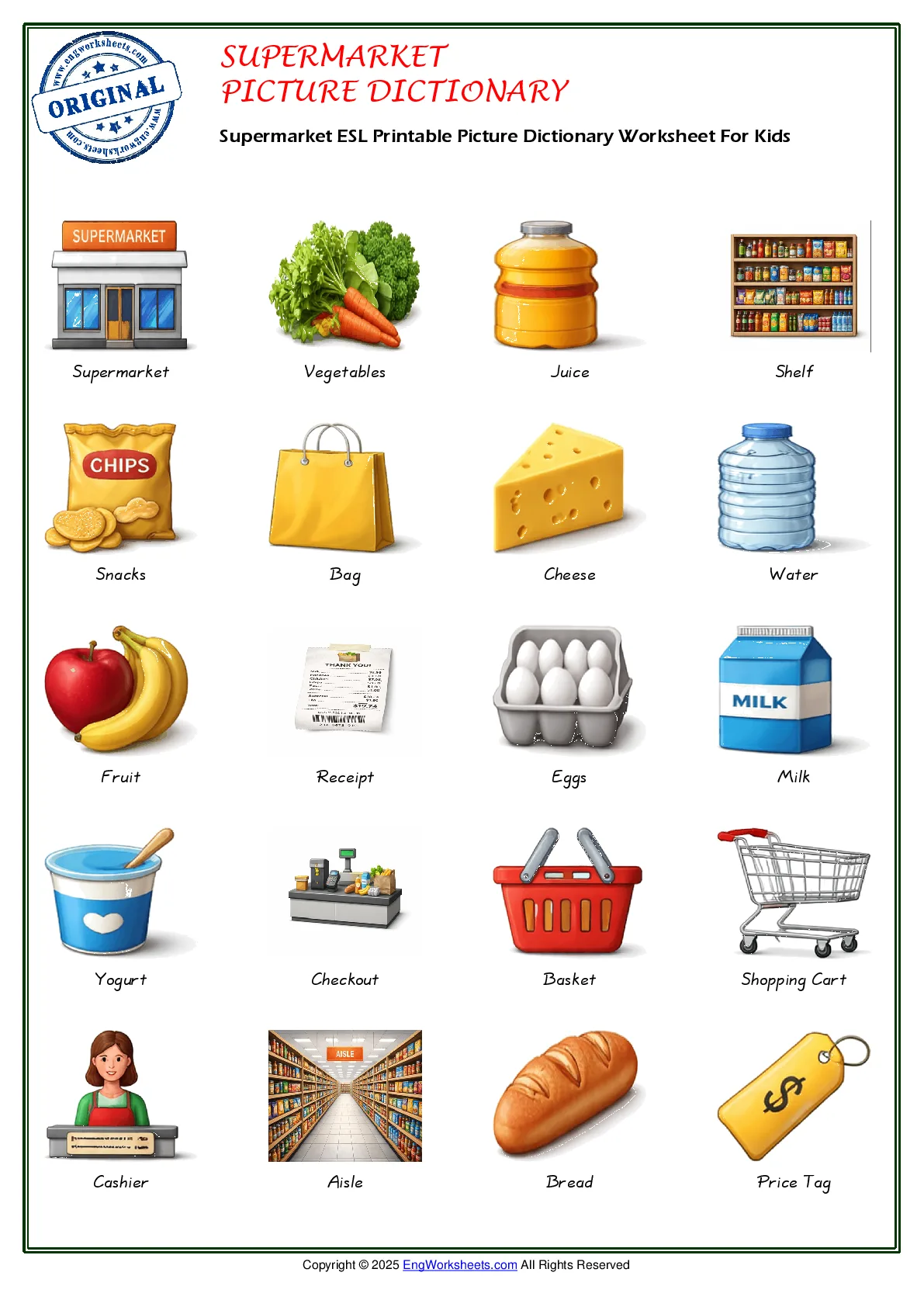 Supermarket ESL Printable Picture Dictionary Worksheet For Kids Worksheet Preview