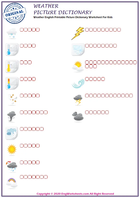 Weather English Printable Picture Dictionary Worksheet For Kids Worksheet Preview