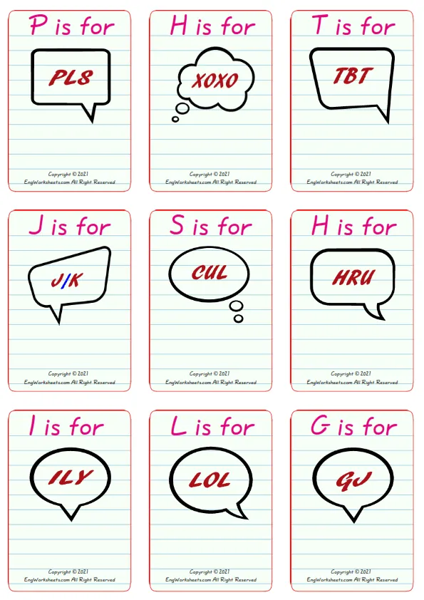 Wordless Abbreviation vocabulary worksheet with nine images per page Worksheet Preview