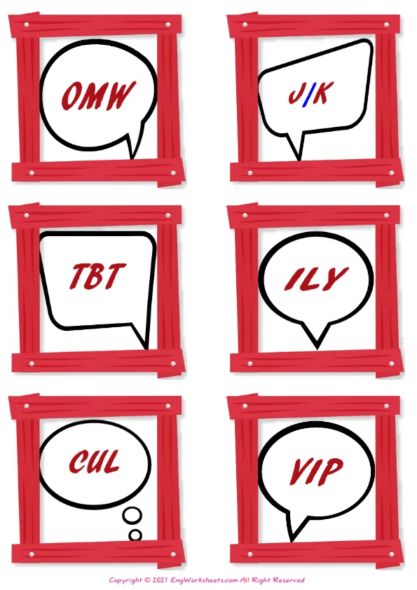 Wordless Abbreviation vocabulary worksheet with six images per page Worksheet Preview