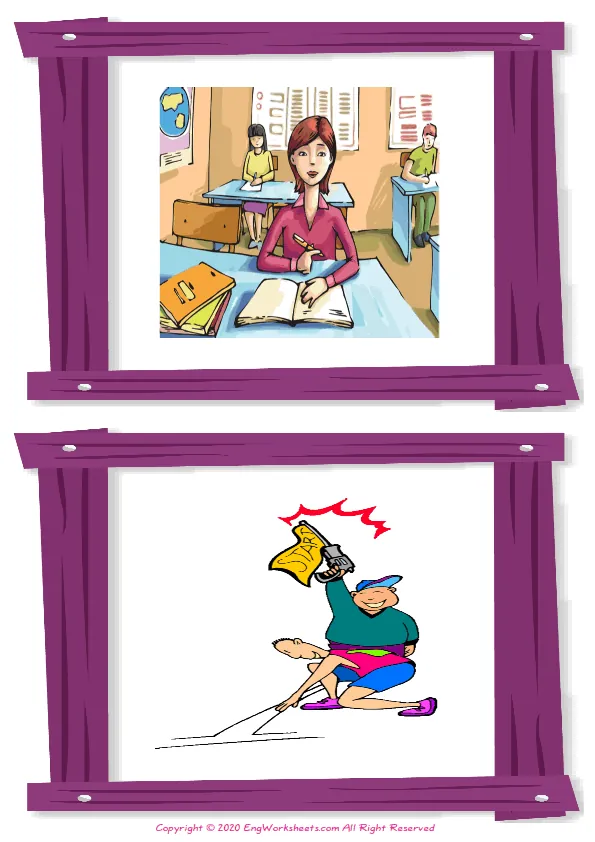 Wordless Action Verbs vocabulary worksheet with two images per page Worksheet Preview