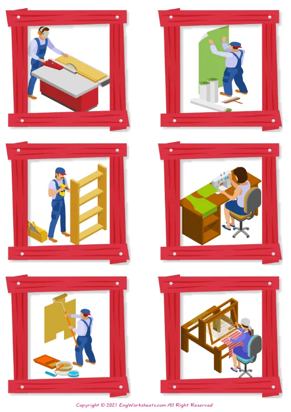 Wordless Crafts vocabulary worksheet with six images per page Worksheet Preview