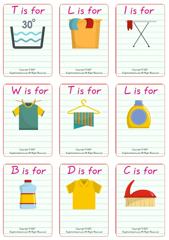 Laundry Room ESL Printable Unscramble the Words Worksheet For Kids Worksheet Preview