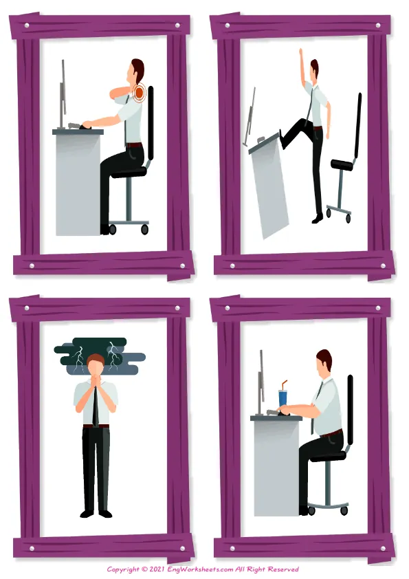 Wordless Office Syndrome vocabulary worksheet with four images per page Worksheet Preview