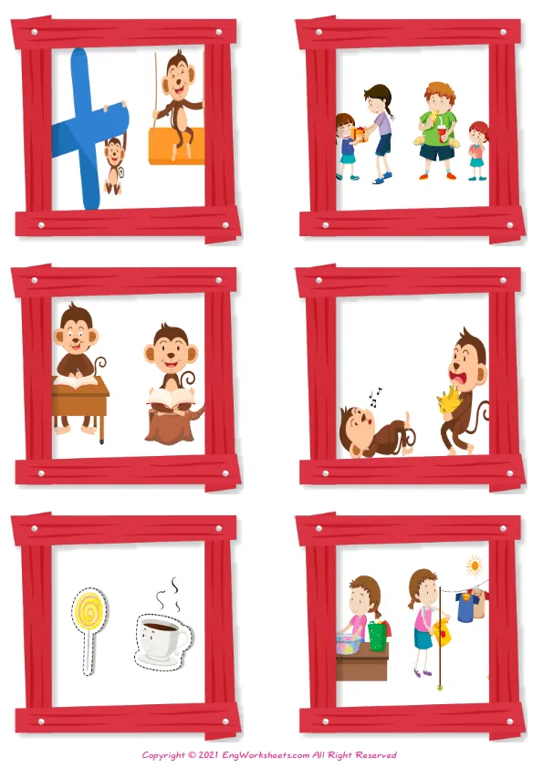 Wordless Opposites vocabulary worksheet with six images per page Worksheet Preview