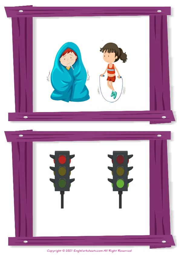 Wordless Opposites vocabulary worksheet with two images per page Worksheet Preview