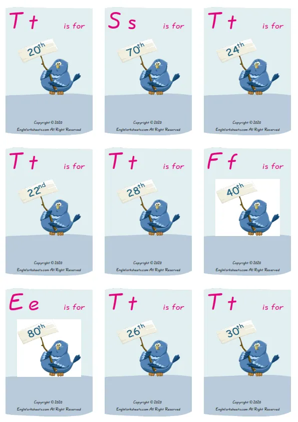 Wordless Ordinal Numbers vocabulary worksheet with nine images per page Worksheet Preview