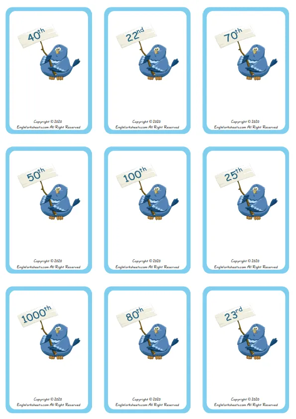 Wordless Ordinal Numbers vocabulary worksheet with nine images per page Worksheet Preview