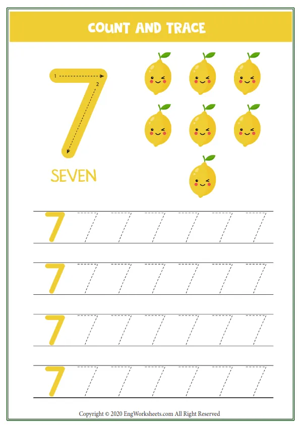 Worksheet Kids Seven Cute Cartoon Lemon Tracing Number 7 Worksheet Preview