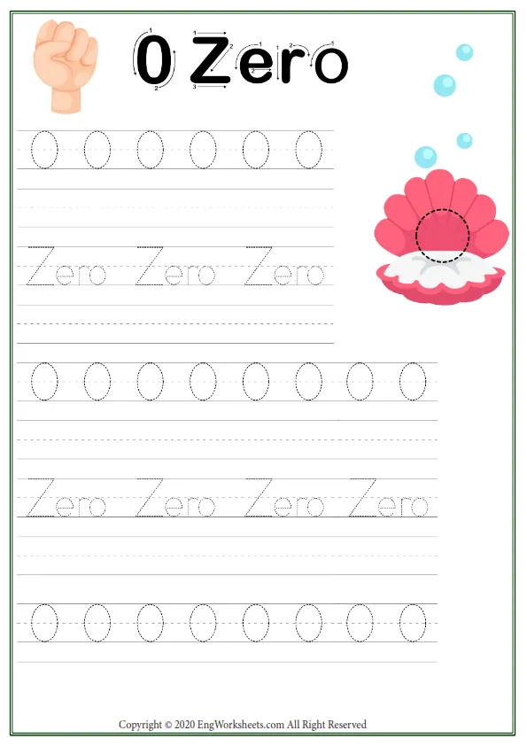 Zero 0 Number Tracing Worksheet With Animal Illustration Worksheet Preview