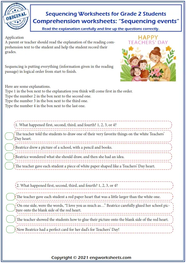 Reading Comprehension Worksheets - Sequencing Events. Worksheet Preview